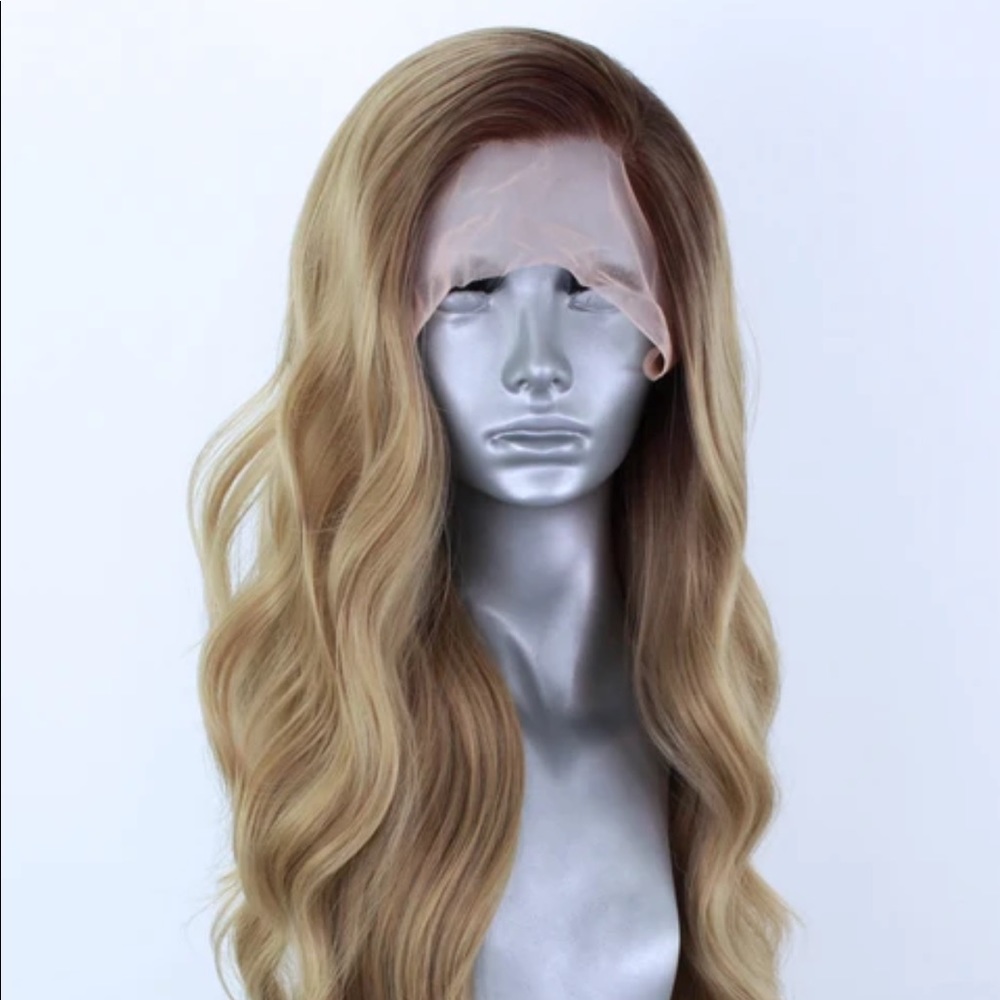Rooted blonde synthetic wig